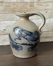 Rowe Pottery Work Bird Design Kerosene Bottle Lamp Jug Salt Glaze 1988 Kitzman