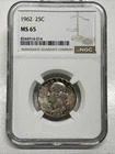 1962 Washington Silver Quarter 25c NGC MS 65 Uncirculated Mint State