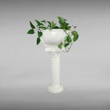 Vtg 60s Haeger Ivory Matte Glazed Ceramic Pottery Planter Bowl & Pedestal Set 