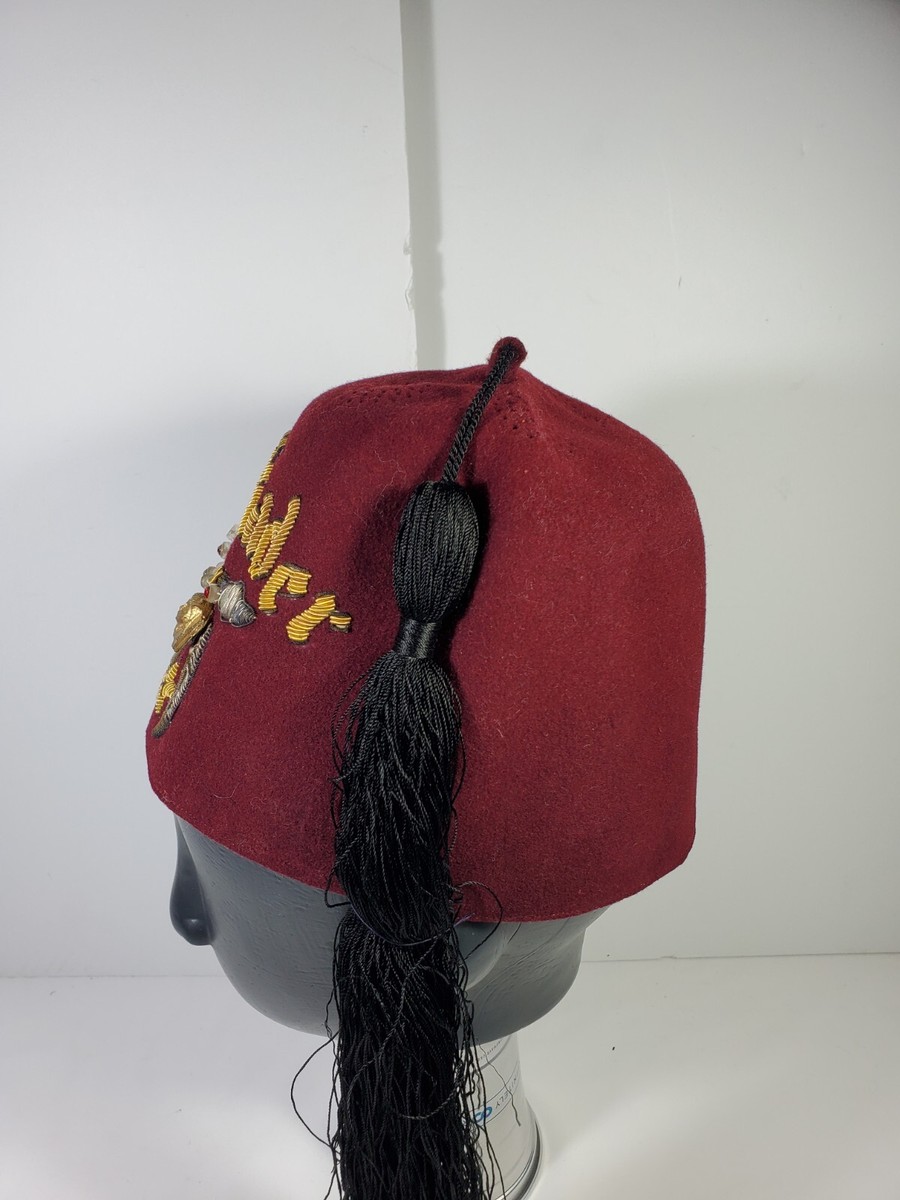 VINTAGE SHRINER MASONIC FEZ AL KADER RED CAP HAT W SWORD TASSEL