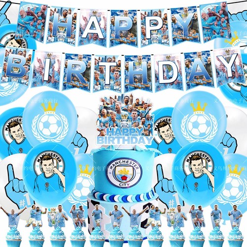 Manchester City Football Team Birthday Party Decoration Set Hanging Flag - Picture 7 of 12