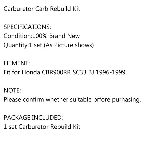 Motorcycle Carburetor Repair Rebuild Kit per Honda CBR900RR SC33 BJ 1996-1999 Y1 - Foto 9 di 9