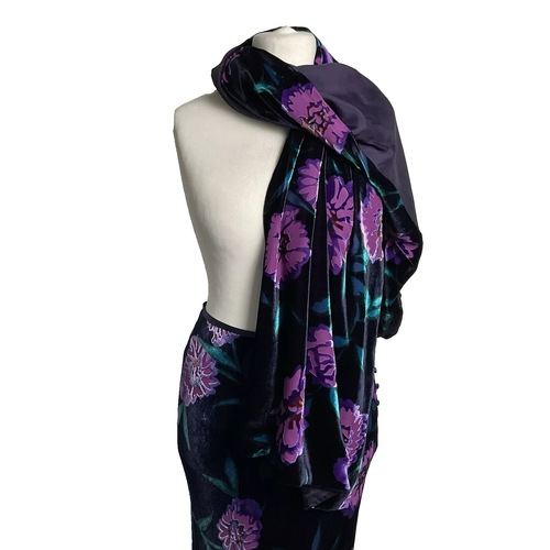 MONSOON vintage maxi skirt & scarf set in silk velvet devore floral print UK 12 - Picture 3 of 19