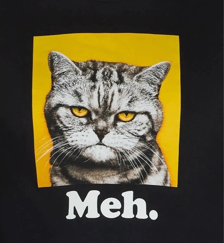 New Mens Cat Meh Black Graphic T-Shirt Size Large - Picture 2 of 2