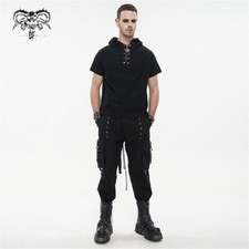 Devil Fashion Men Black Gothic Punk Rock Pu Leather Long Pants Street Trousers
