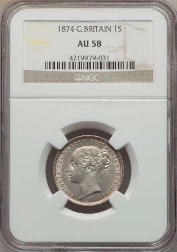 ENGLAND VICTORIA 1874 SHILLING ALMOST UNCIRCULATED COIN, NGC CERTIFIED AU58 - Image 4 of 4