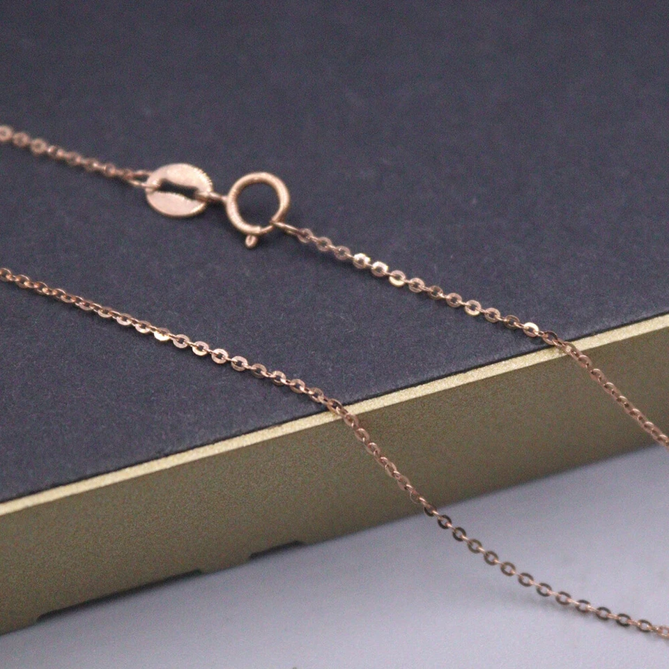 Collar de eslabones de la suerte de 1 mm cadena de oro rosa puro Au750 real 0,9-1,1 G 16 pulgadas Foto 2 de 4