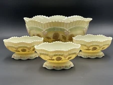 VTG EAPG Northwood Chrysanthemum Sprig Custard Uranium Glass 4pc. Berry Bowl Set