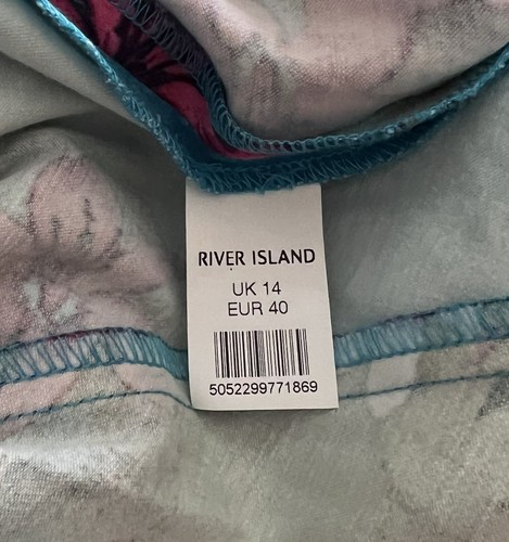 River Island Dress Size 14 Blue Pink Floral Knee Length Summer Dress Holiday - Picture 11 of 12