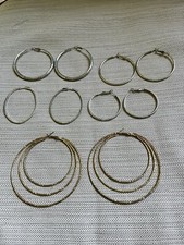 Large Hoop Earrings Pierced Gold  Silver Tone Lot Of 5 Pairs