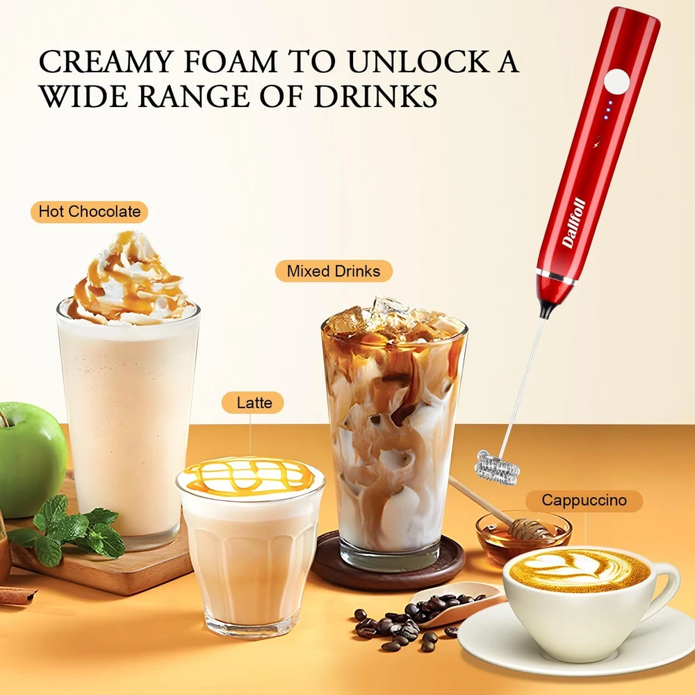 Milk Frother Handheld, USB Rechargeable Electric Foam Maker for Coffee, 3 Spe...
