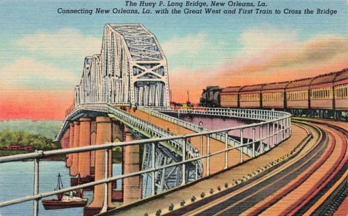 Lot of 2 Huey Long Bridge New Orleans, Louisiana Vintage PCs Unposted - Picture 4 of 5