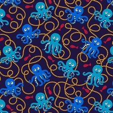 Michael Miller Fabrics~Smiling Octopus~Navy~Woof Woof Pirates~CX11217~BTY