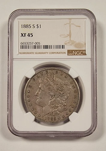 1885 S Morgan Silver Dollar, XF 45 NGC
