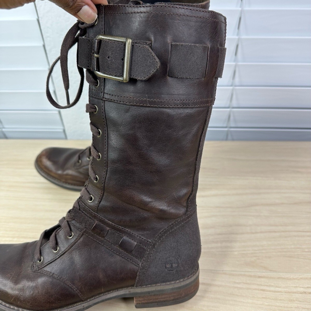 Timberland Shoes Womens 7.5 Savin Hill Brown Leather Moto
