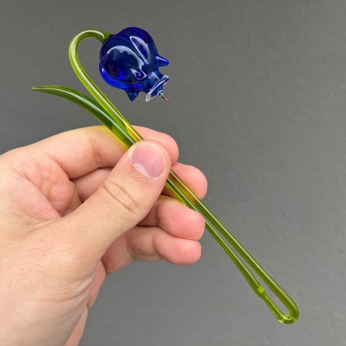 Blue Glass Bell Flower Figurine – Hand Blown Art Glass Flower – Murano Style Art