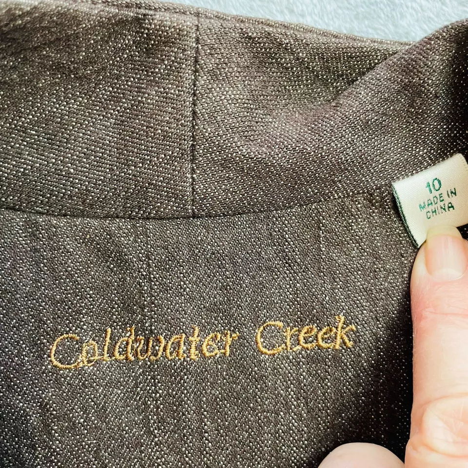 Chaqueta Blazer Coldwater Creek Southwestern Para Mujer 10 Marrón Cuentas Azteca Tribal Foto 3 de 4