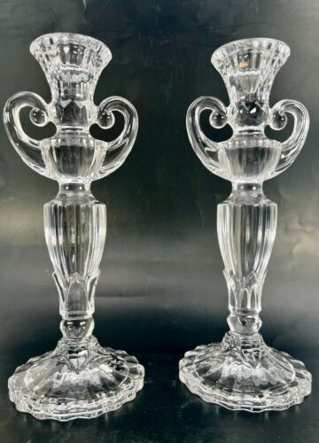 Vintage Crystal Grecian Urn Crystal Candle Stick Holders 8.5" Tapered Set of 2