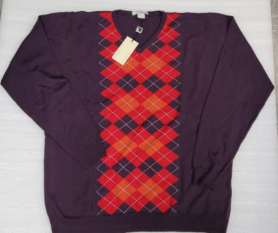 John Smedley Pullover 100% Merinowolle Strickpullover Argyle XL (251)