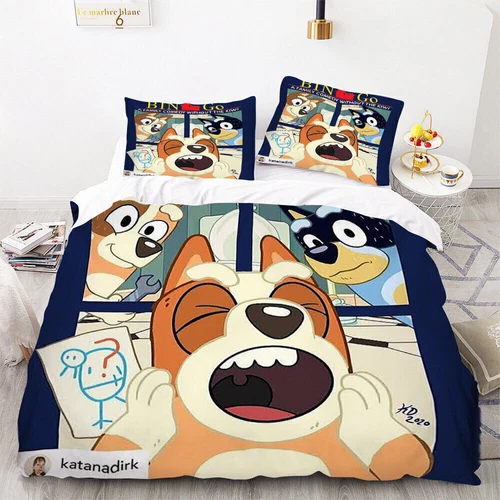 Bluey Set Copripiumino 3D 2/3pz Set Biancheria da Letto Federe Singolo Matrimoniale King Regali - Foto 28 di 31