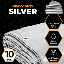 Heavy Duty 10 Mil Tarp Shade Cover UV Resistant Poly Tarpaulin Canopy Tent