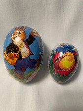 2 Nestler Paper Mache Easter Egg Candy Container Germany Chicks Bunny New