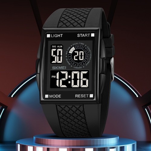 Fashion Digital LED Watches Mens Rectangle Waterproof Rubber Date Sports Watch - Picture 9 of 19
