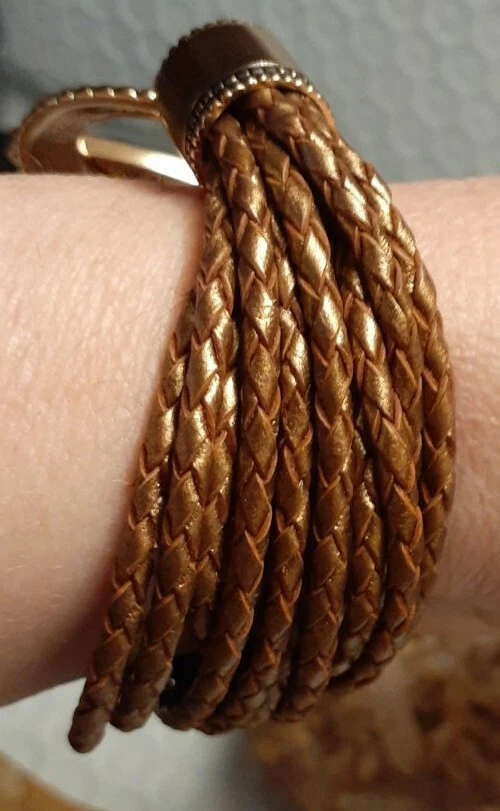 Brazalete BARSE Cuarzo Multi Hilo Cuero Trenzado Bronce Palanca Pequeño Foto 2 de 4