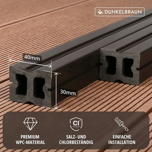 WPC Massiv Terrassendielen Premium Dielen 3m-5m, 5 Farben Komplettbausatz 6-90m² - Bild 7 von 43