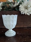 Vintage E.O. Brody White Milk Glass Thumbprint Footed Compote Vase M4200