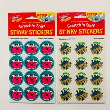 TREND Scratch n Sniff RETRO STINKY STICKERS : CHERRY PUNCH & BLUEBERRY 2pk