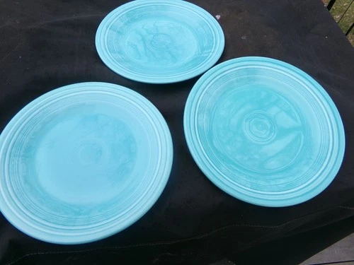 3 DINNER PLATES set lot turquoise blue HOMER LAUGHLIN FIESTA WARE 10.5"