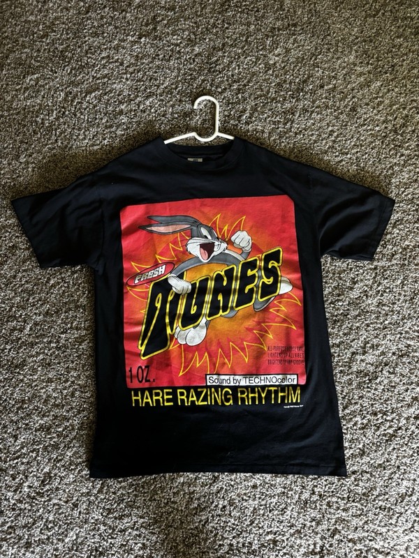 Vintage Bugs Bunny Tee T Shirt Fresh Tunes Hare Razing Black L Y2K 90s Looney