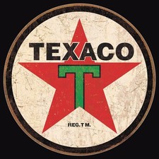 Texaco Sign Motor Oil Gasoline Round Metal Tin Vintage Style Green T 12'' Gas