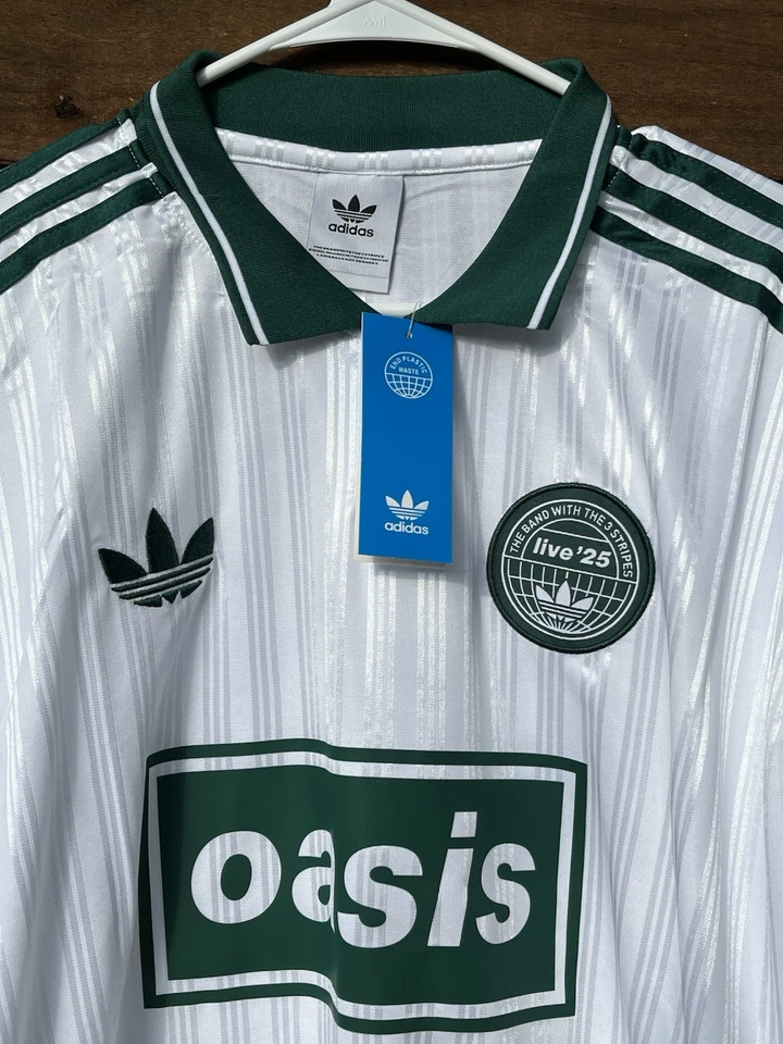 Oasis 2025 Tour soccer jersey, adidas trefoil, XL, white and forest green - Image 4 of 4