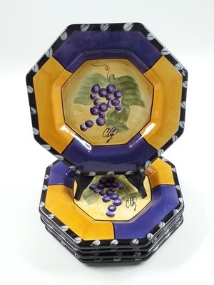 5 Carrie Olsen Garrard Bacchus Feastware Wine Things 10 Inch Salad Plates Grapes