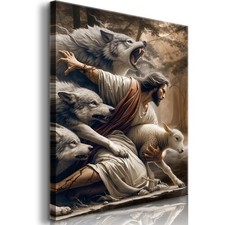 Jesus and Lamb Canvas Wall Art Jesus Saves The Lost Lamb Picture Wall Decor G...