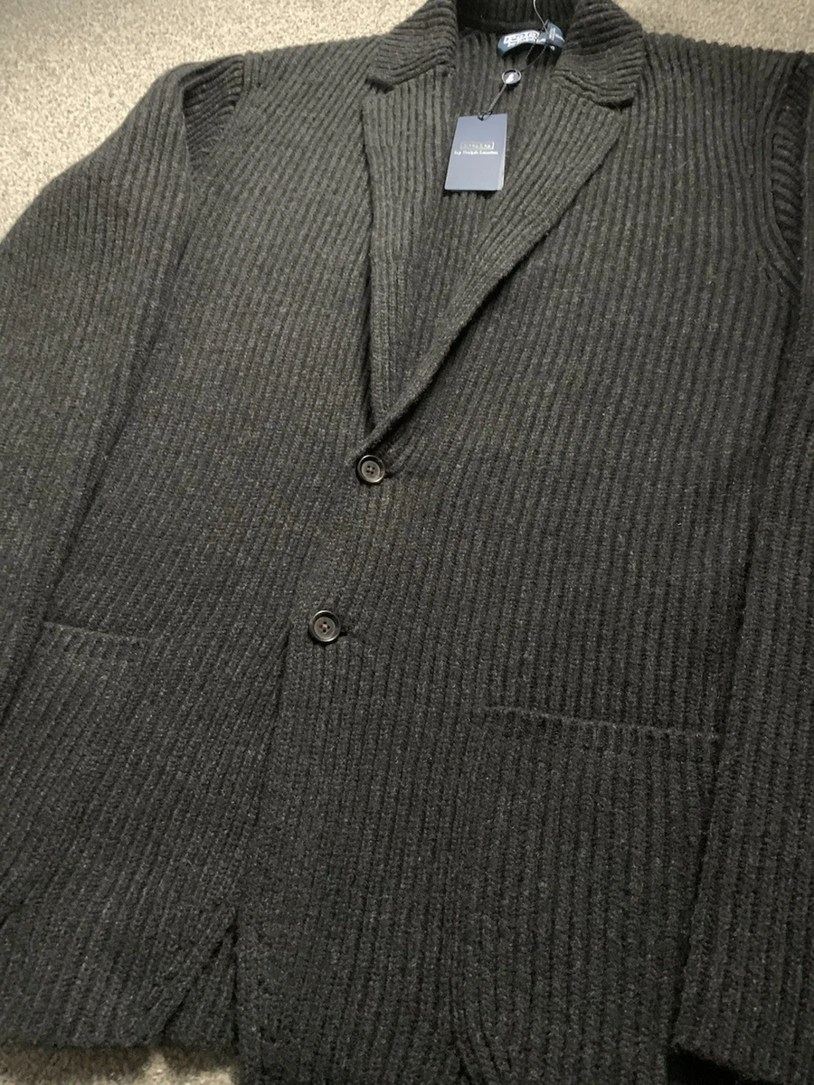 Cárdigan Blazer Ralph Lauren Mezcla Lana XL NUEVO CON ETIQUETAS PRECIO DE VENTA SUGERIDO POR EL FABRICANTE £375 Gris Oscuro
