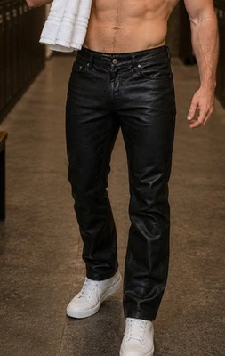Jean homme en cuir noir LAMM - Taille 44 L - Très bon état - Photo 1/4