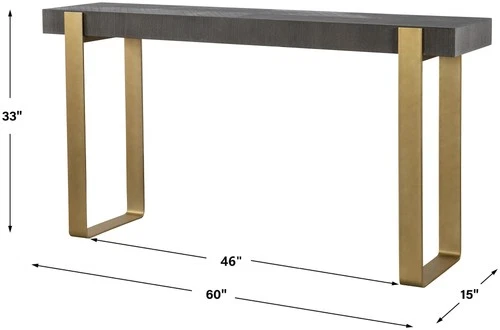 Uttermost 25268 Kea 60"W Ash and Iron Table - Brushed Brass / Dark Walnut - Picture 5 of 5