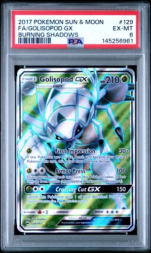 2017 POKEMON SUN & MOON BURNING SHADOWS #129 FULL ART/GOLISOPOD GX PSA 6