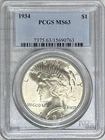 1934 PEACE SILVER DOLLAR NGC MS63 GREAT STRIKE!