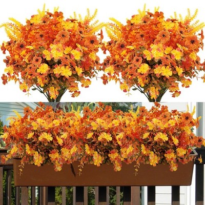 10 Bundles Artificial Mums for Outdoors Fake Fall Flowers Silk Flowers Plasti...