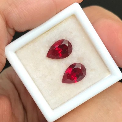 18.75 Ct+ Natural ''Certified'' Burma Red Ruby Pear Cut Stunning Gemstone PAIR