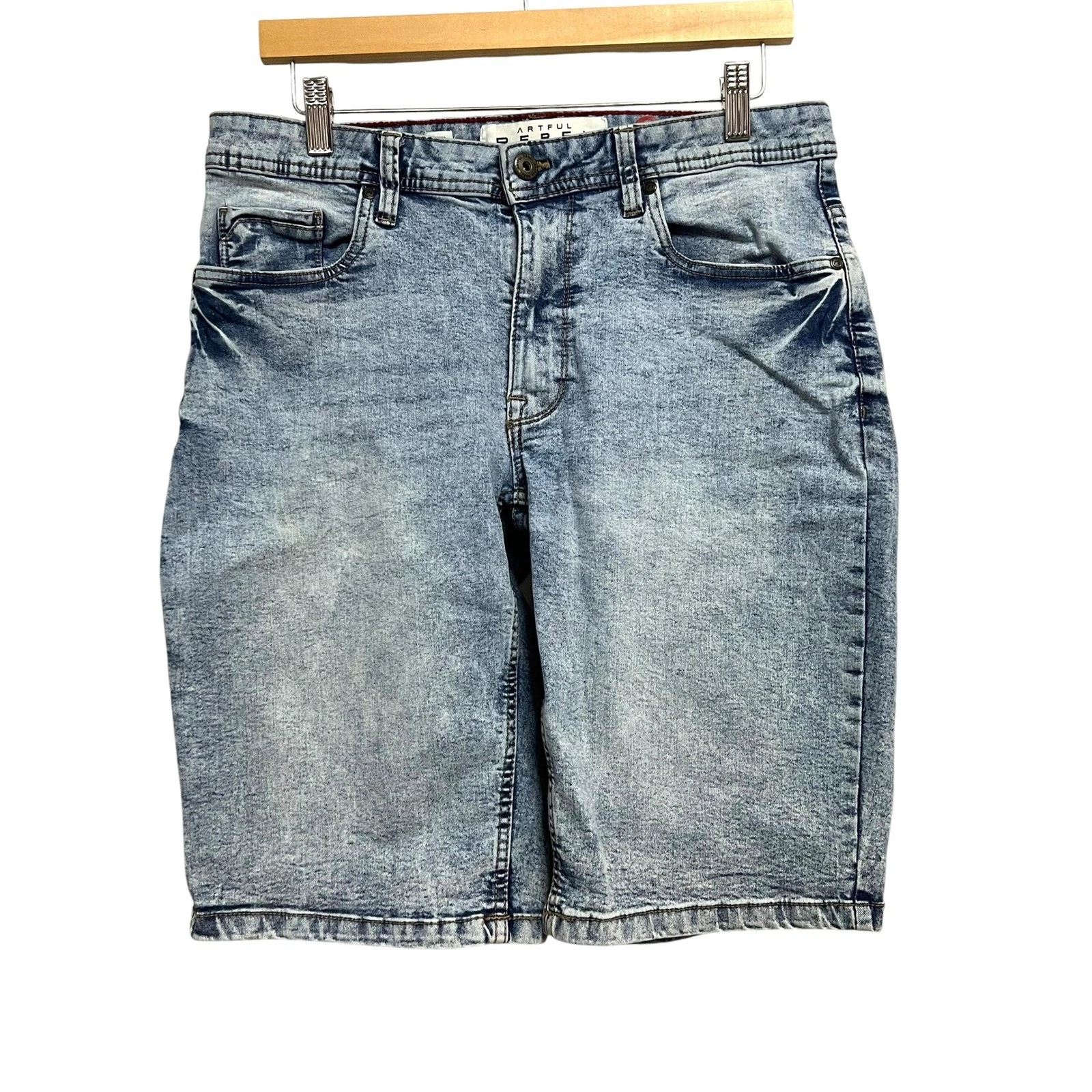 Artful Rebel Denim Shorts Mens 32 Light Blue Acid Wash Stretch Jean Grunge Y2K
