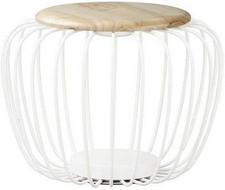 Cage LED Floor Lamp with Wood Top, White Metal, 1-Light, 15" H x 20" W