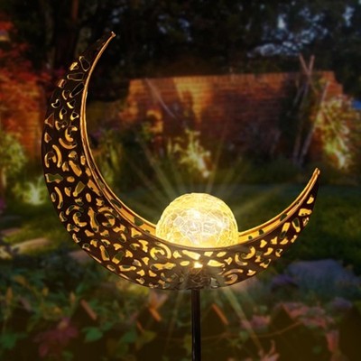 Außen Wasserdicht Solar LED Licht Mond Laterne, Gold Harz Garten Ornament