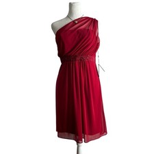 Adrianna Papell Red One Shoulder Mini Dress Size 4 New With Defects