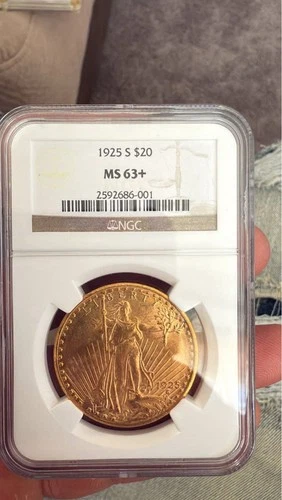 1925 S $20 Double Eagle Gold Coin NGC MS 63+ Cert#2592686-001