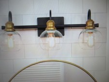 LNC 22.5 in. 3-Light Modern Aged Brass and Black Bathroom Vanity Light w Globe